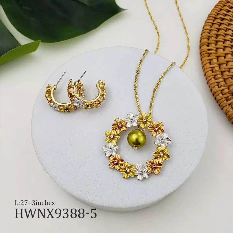 Wholesale Hawaiian Tricolor Wreath Pearl Copper Earrings Jewelry Set