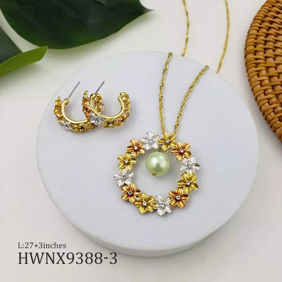 Wholesale Hawaiian Tricolor Wreath Pearl Copper Earrings Jewelry Set