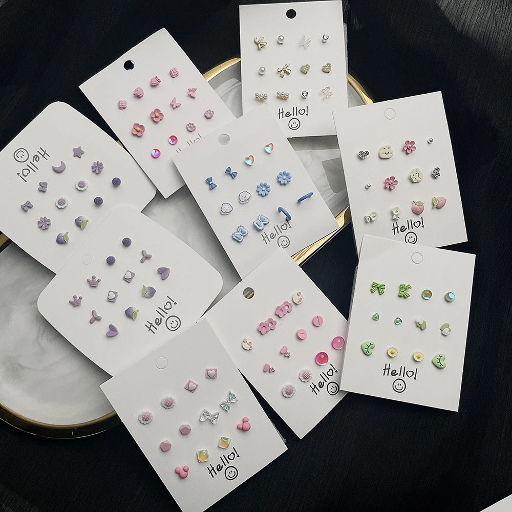 Wholesale Heart Butterfly Ear Studs Set Alloy Earrings