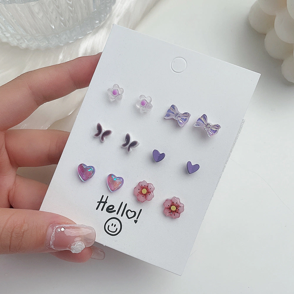 Wholesale Heart Butterfly Ear Studs Set Alloy Earrings