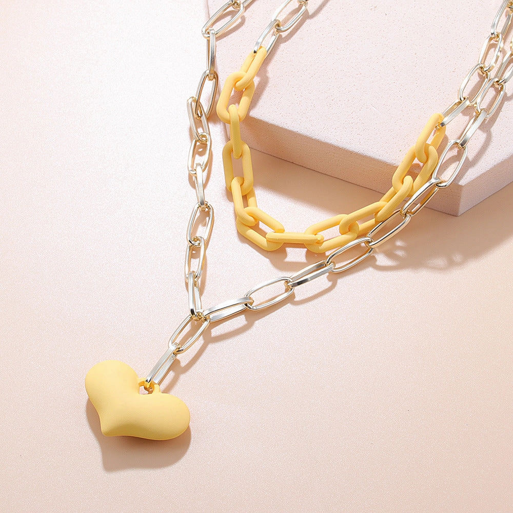 Wholesale Heart Double Layer Aluminum Necklace