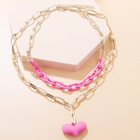 Wholesale Heart Double Layer Aluminum Necklace