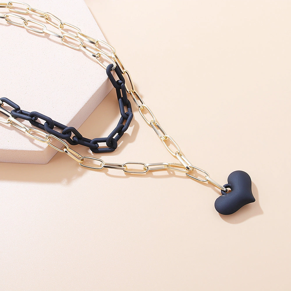 Wholesale Heart Double Layer Aluminum Necklace