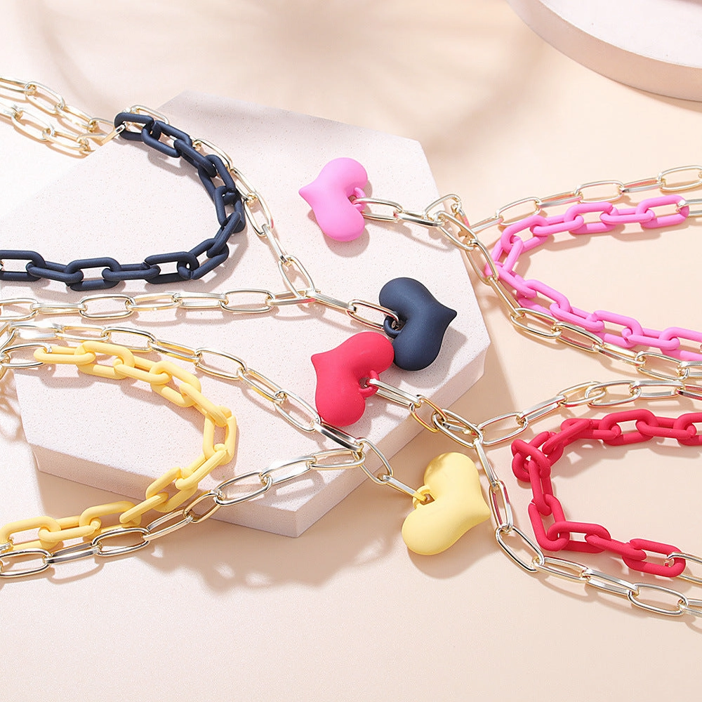 Wholesale Heart Double Layer Aluminum Necklace