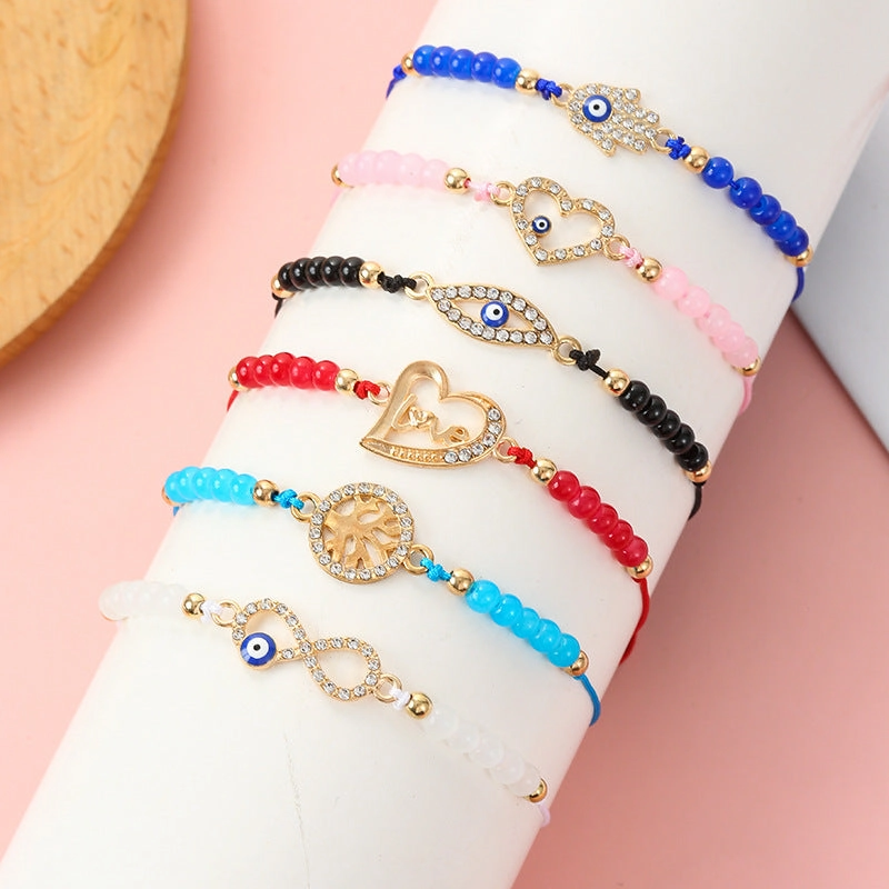 Wholesale Heart Eyes Diamond Alloy Bracelet Set of 12