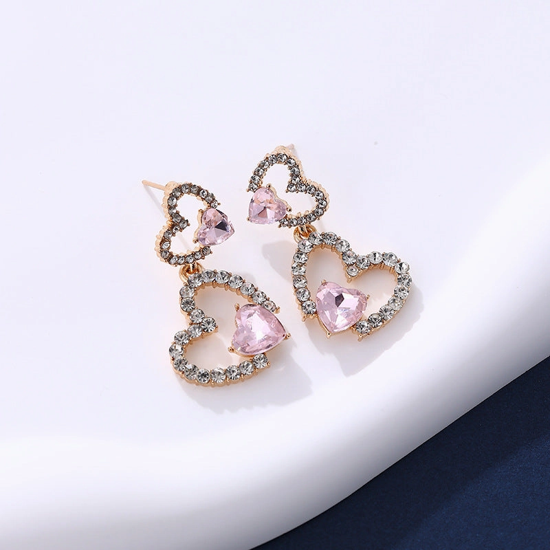 Wholesale Heart Full Diamond Alloy Earrings