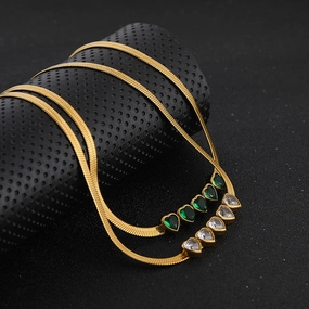 Wholesale Heart Green Zircon Titanium Steel Necklaces