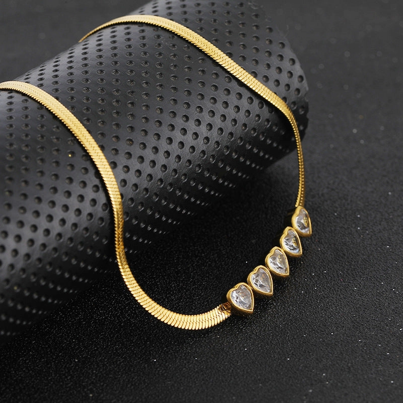 Wholesale Heart Green Zircon Titanium Steel Necklaces