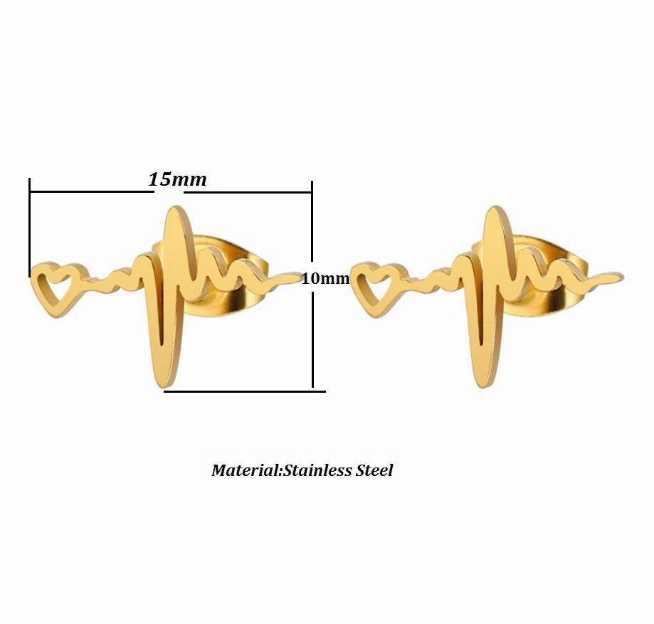 Wholesale Heart Lightning Stainless Steel Ear Studs