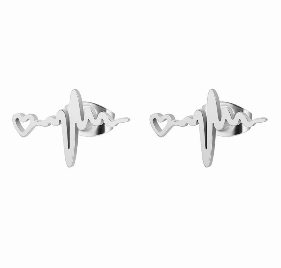 Wholesale Heart Lightning Stainless Steel Ear Studs
