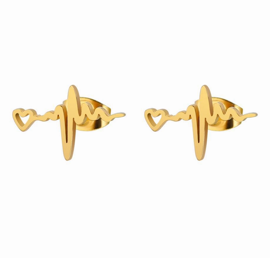 Wholesale Heart Lightning Stainless Steel Ear Studs