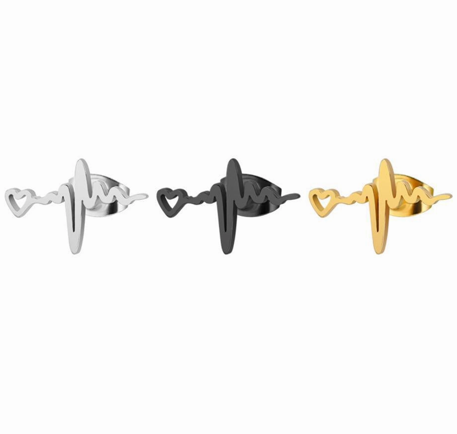 Wholesale Heart Lightning Stainless Steel Ear Studs