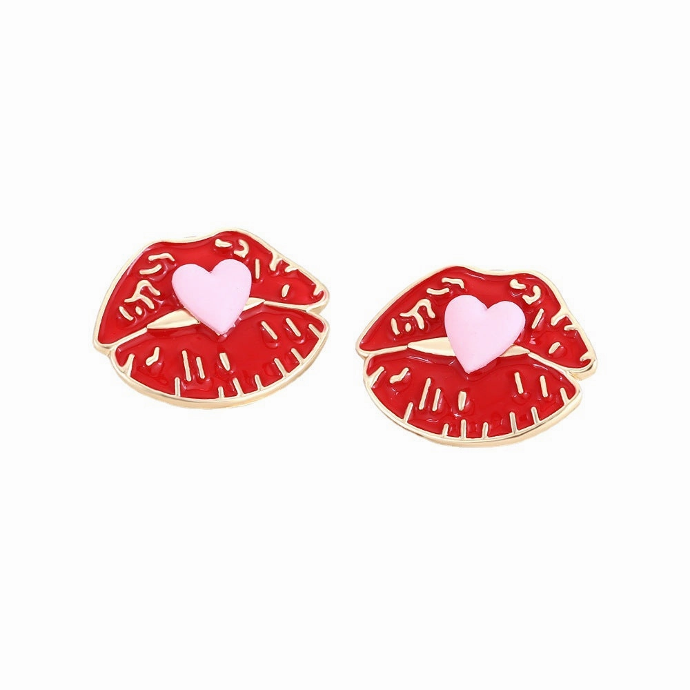 Wholesale Heart Lip Drip Alloy Ear Studs