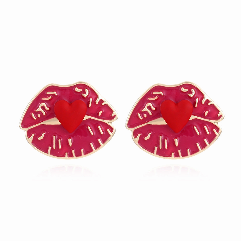 Wholesale Heart Lip Drip Alloy Ear Studs