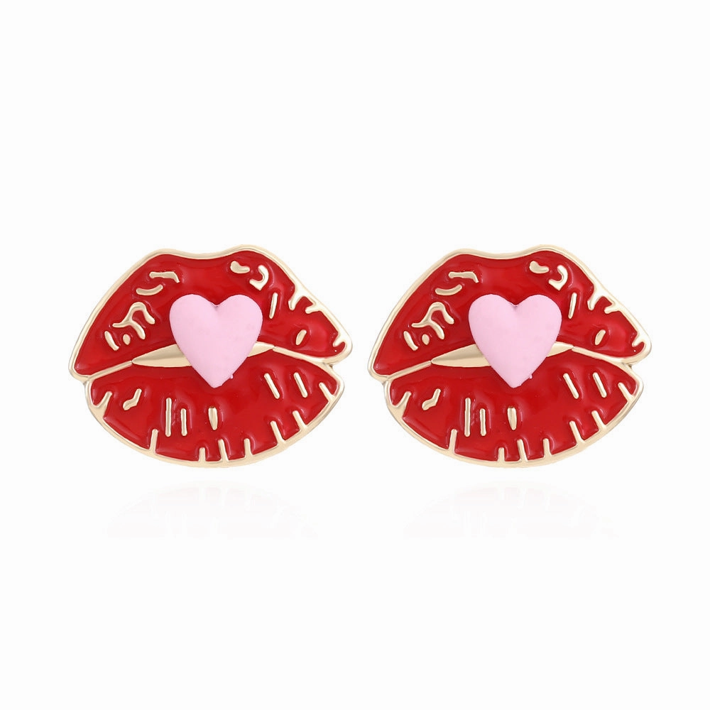 Wholesale Heart Lip Drip Alloy Ear Studs