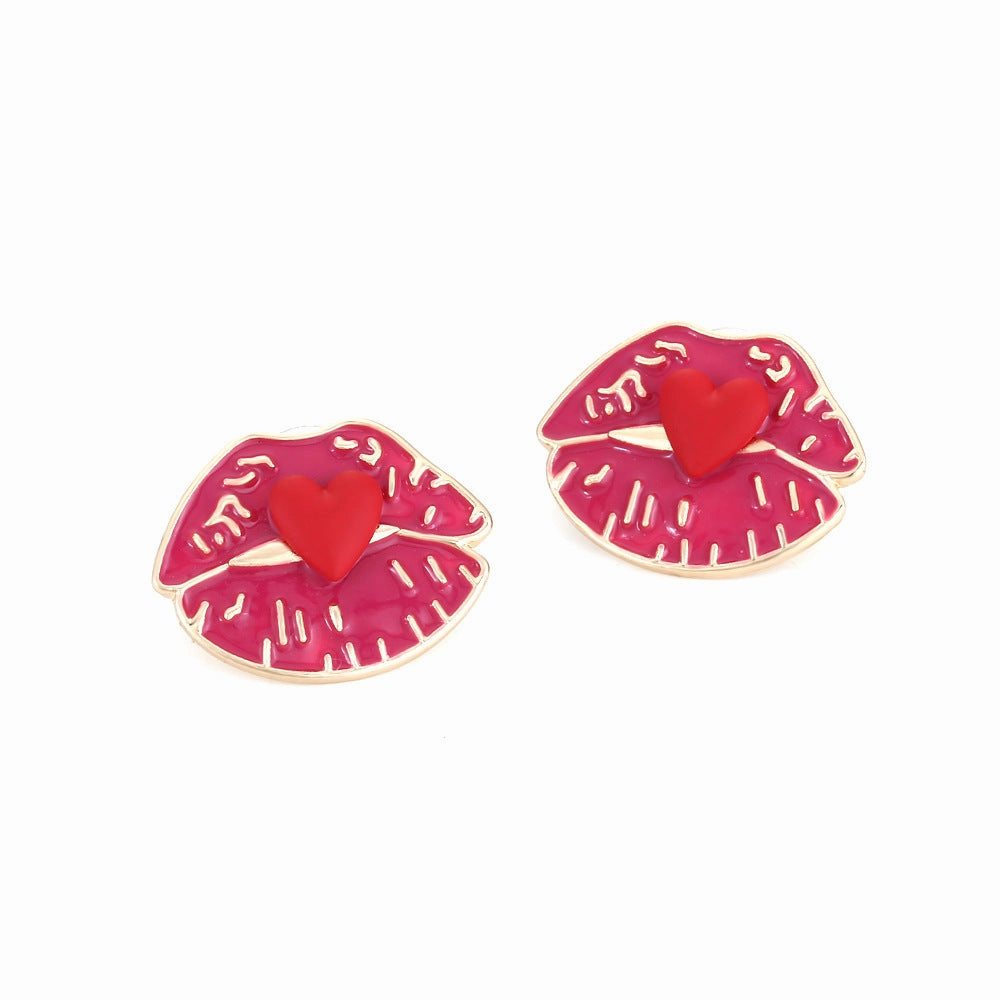 Wholesale Heart Lip Drip Alloy Ear Studs
