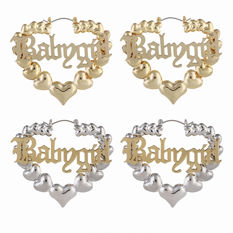 Wholesale Heart Metal Letters Slub Metal Earrings
