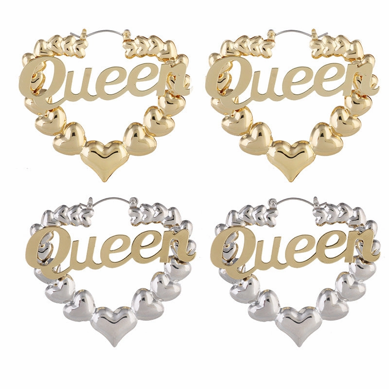 Wholesale Heart Metal Letters Slub Metal Earrings