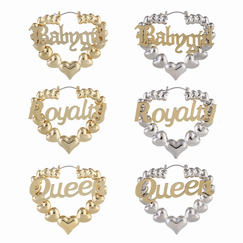 Wholesale Heart Metal Letters Slub Metal Earrings