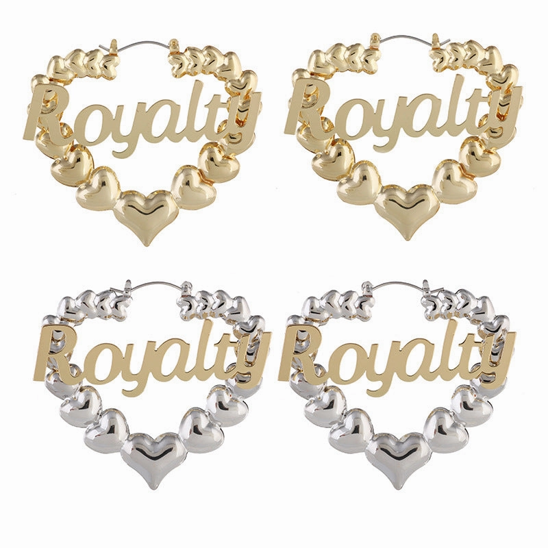Wholesale Heart Metal Letters Slub Metal Earrings