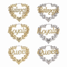 Wholesale Heart Metal Letters Slub Metal Earrings