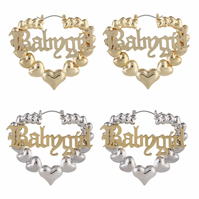 Wholesale Heart Metal Letters Slub Metal Earrings