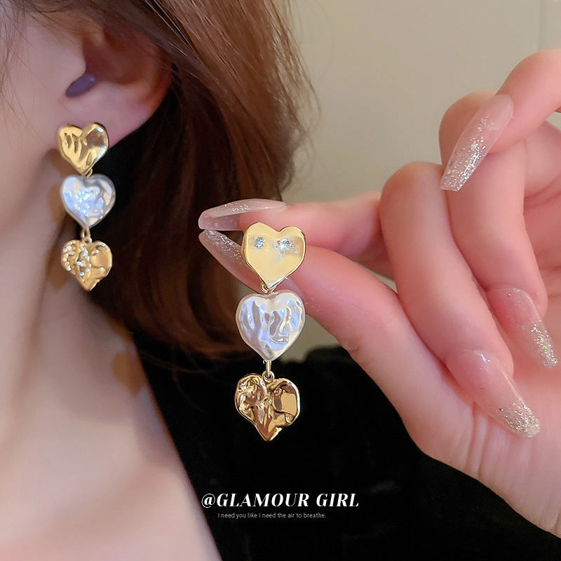 Wholesale Heart Pearl Copper Earrings