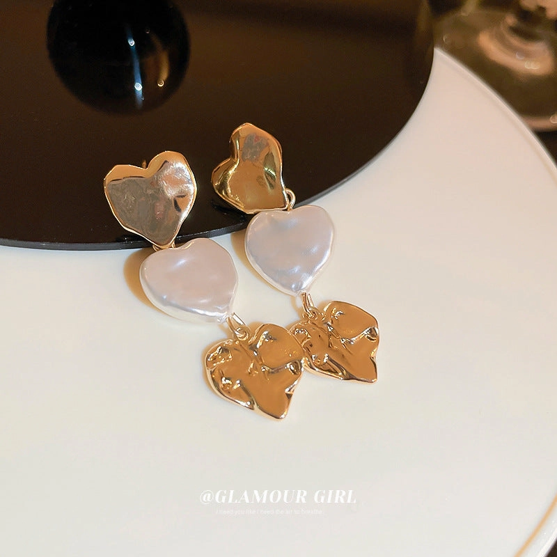 Wholesale Heart Pearl Copper Earrings
