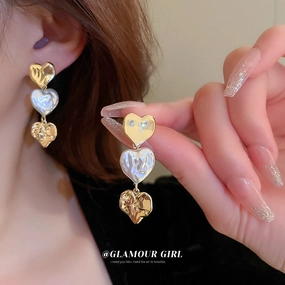 Wholesale Heart Pearl Copper Earrings