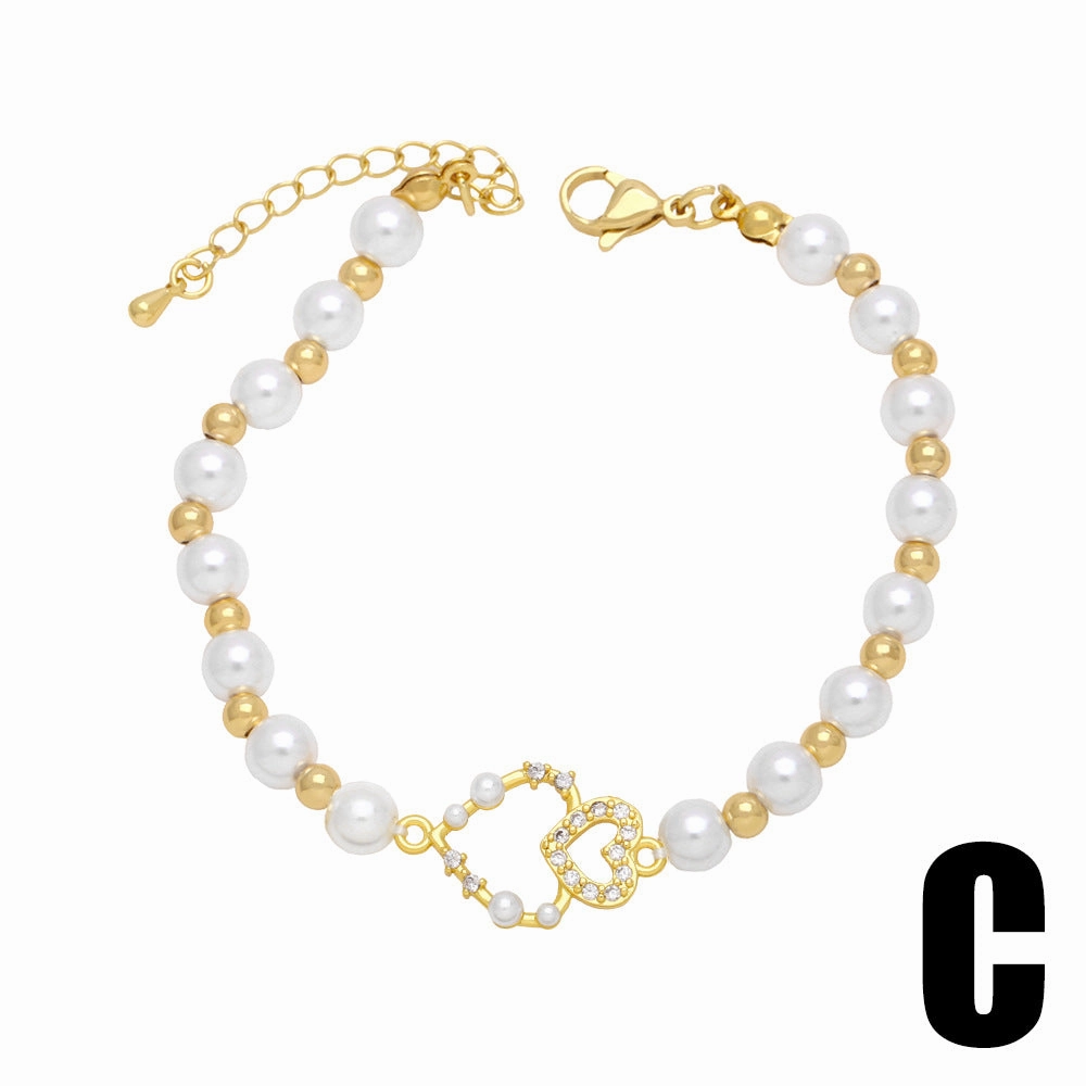 Wholesale Heart Pearl Leopard Head Copper Bracelet