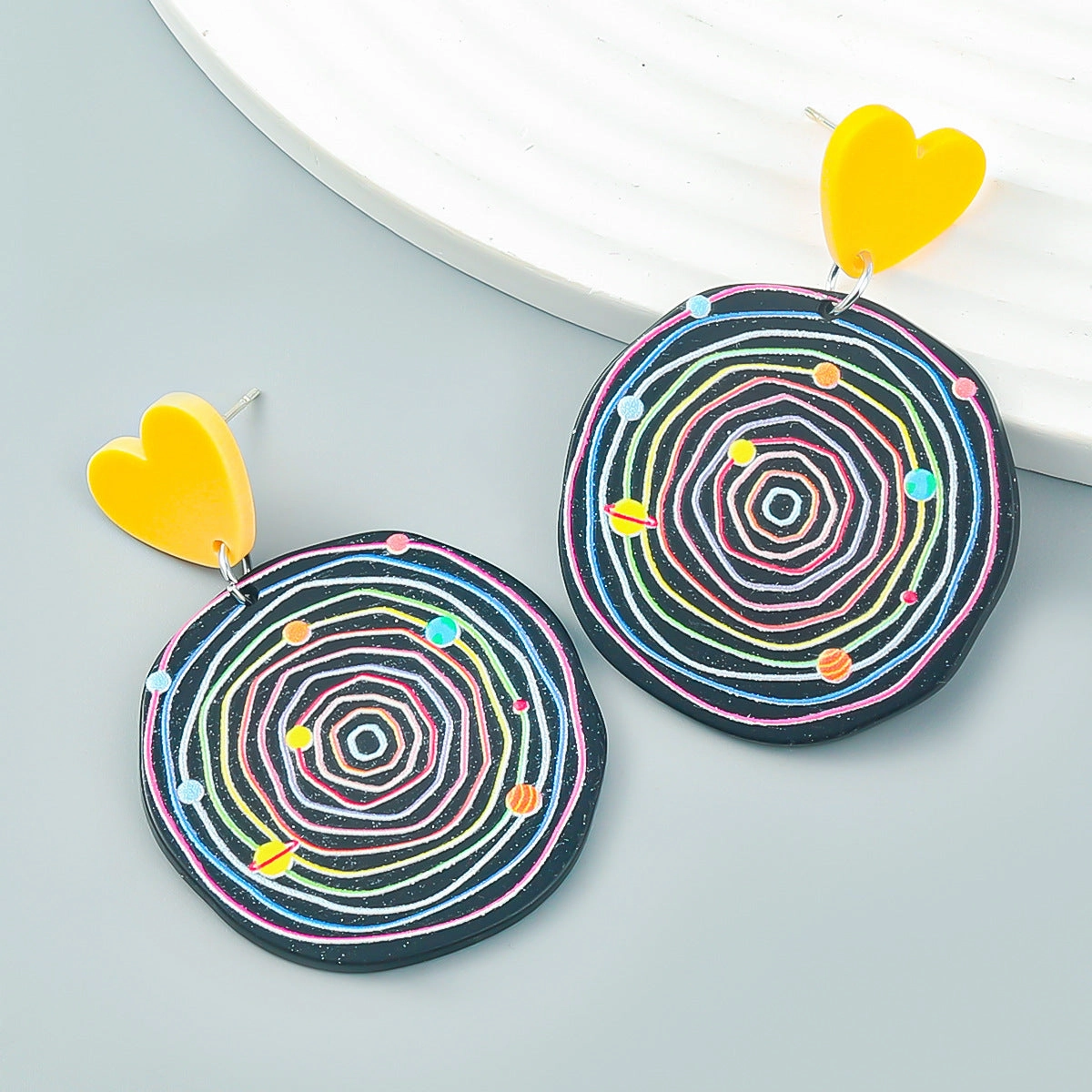 Wholesale Heart Printed Acetic Acid Plate Earrings