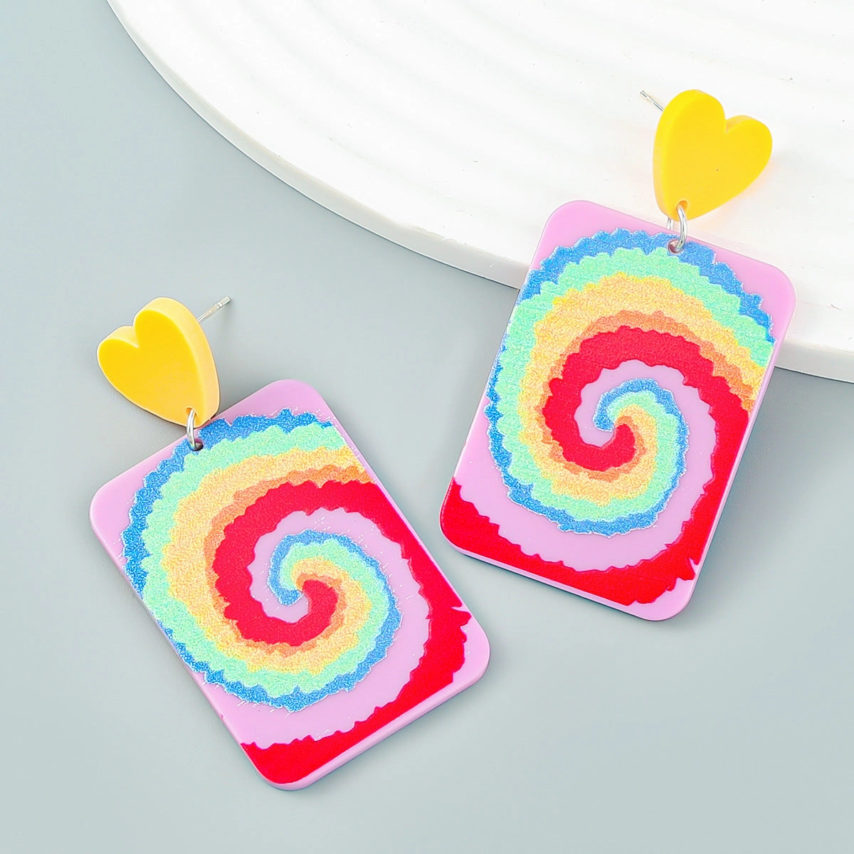 Wholesale Heart Printed Acetic Acid Plate Earrings