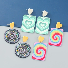 Wholesale Heart Printed Acetic Acid Plate Earrings