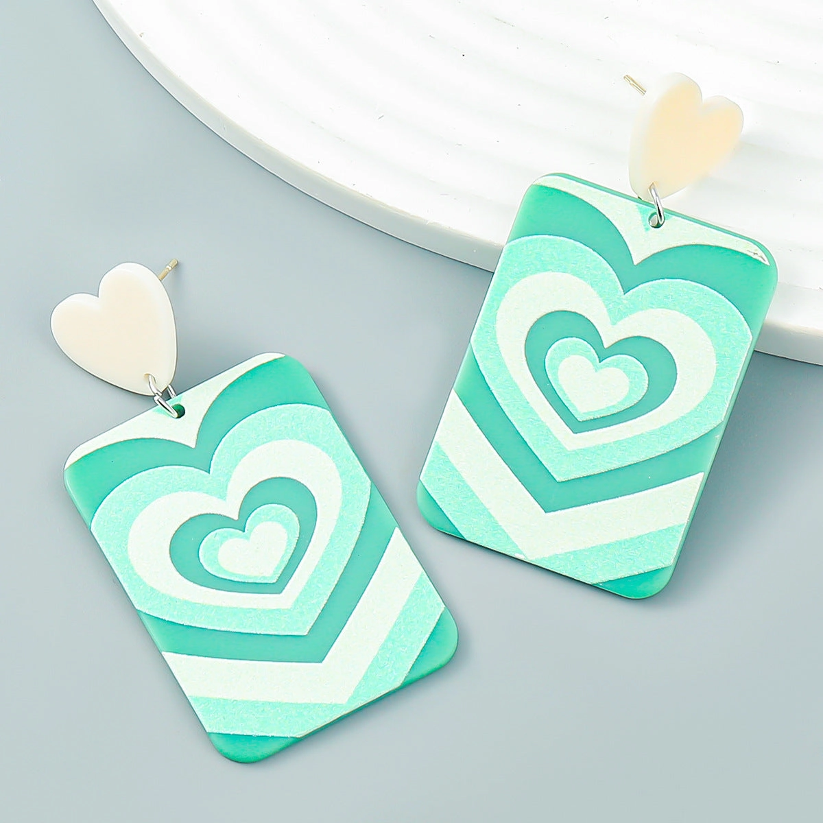 Wholesale Heart Printed Acetic Acid Plate Earrings