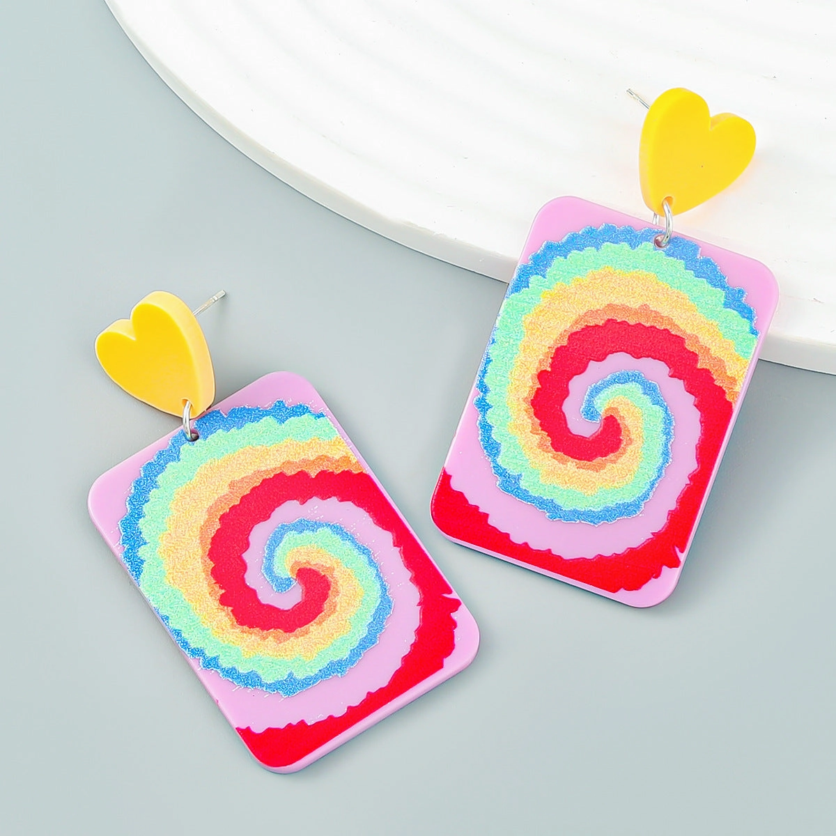 Wholesale Heart Printed Acetic Acid Plate Earrings