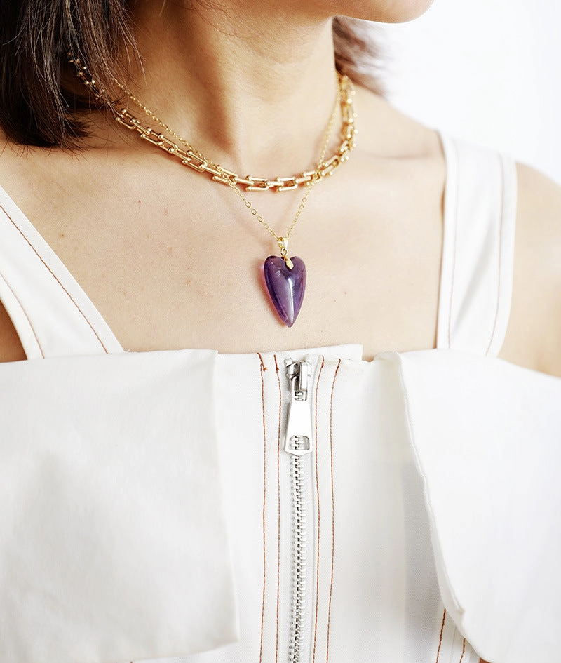 Wholesale Heart Shape Crystal Plated 18K Gold Chain Pendant Necklace
