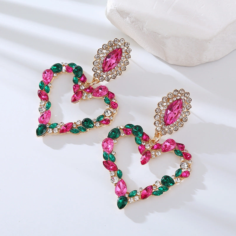 Wholesale Heart-shaped Alloy Inlaid Diamond Earrings