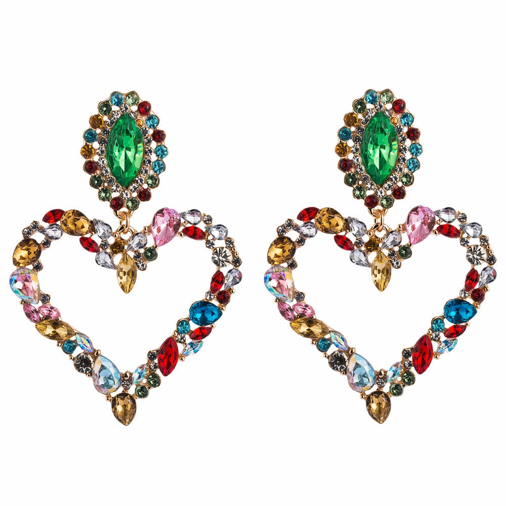 Wholesale Heart-shaped Alloy Inlaid Diamond Earrings