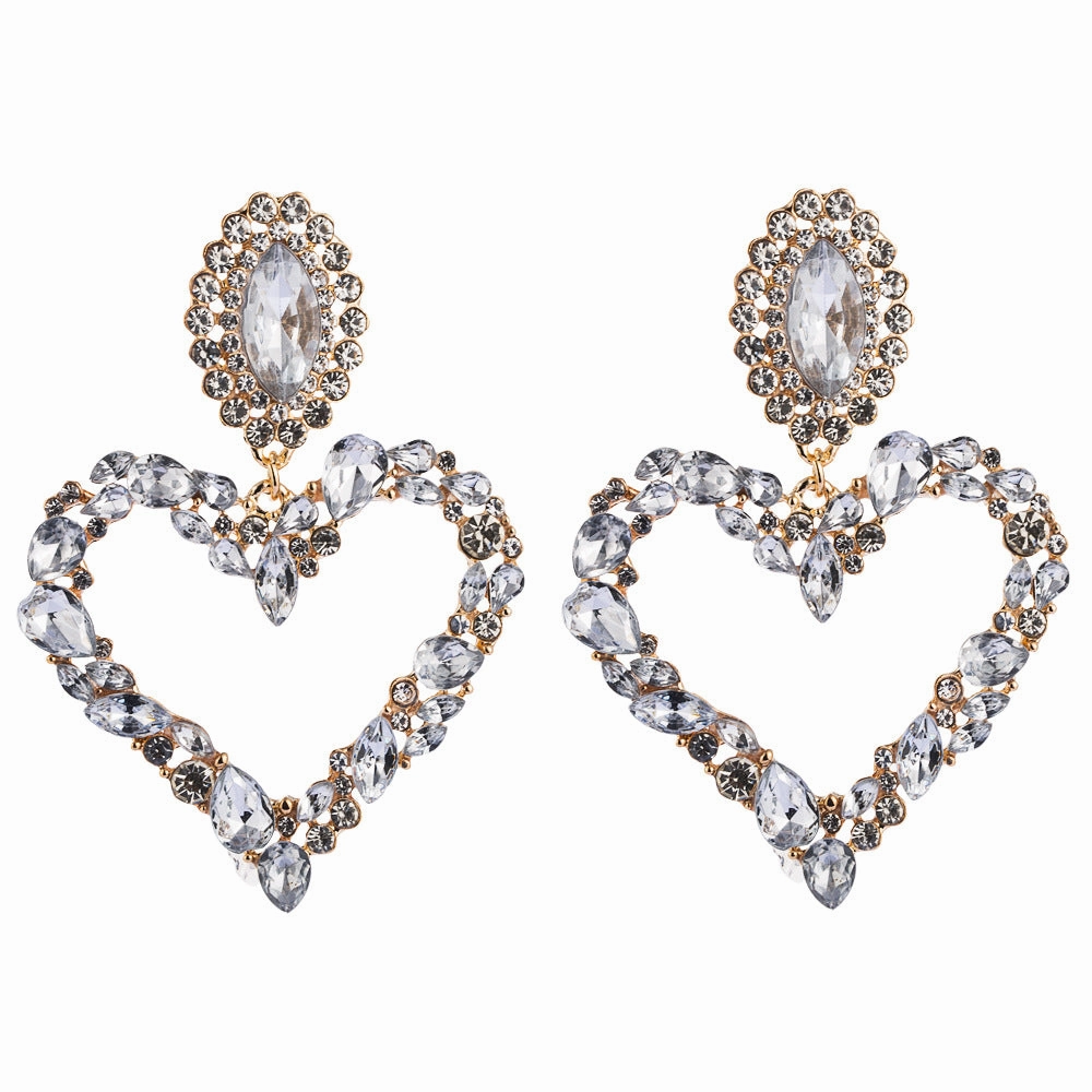 Wholesale Heart-shaped Alloy Inlaid Diamond Earrings