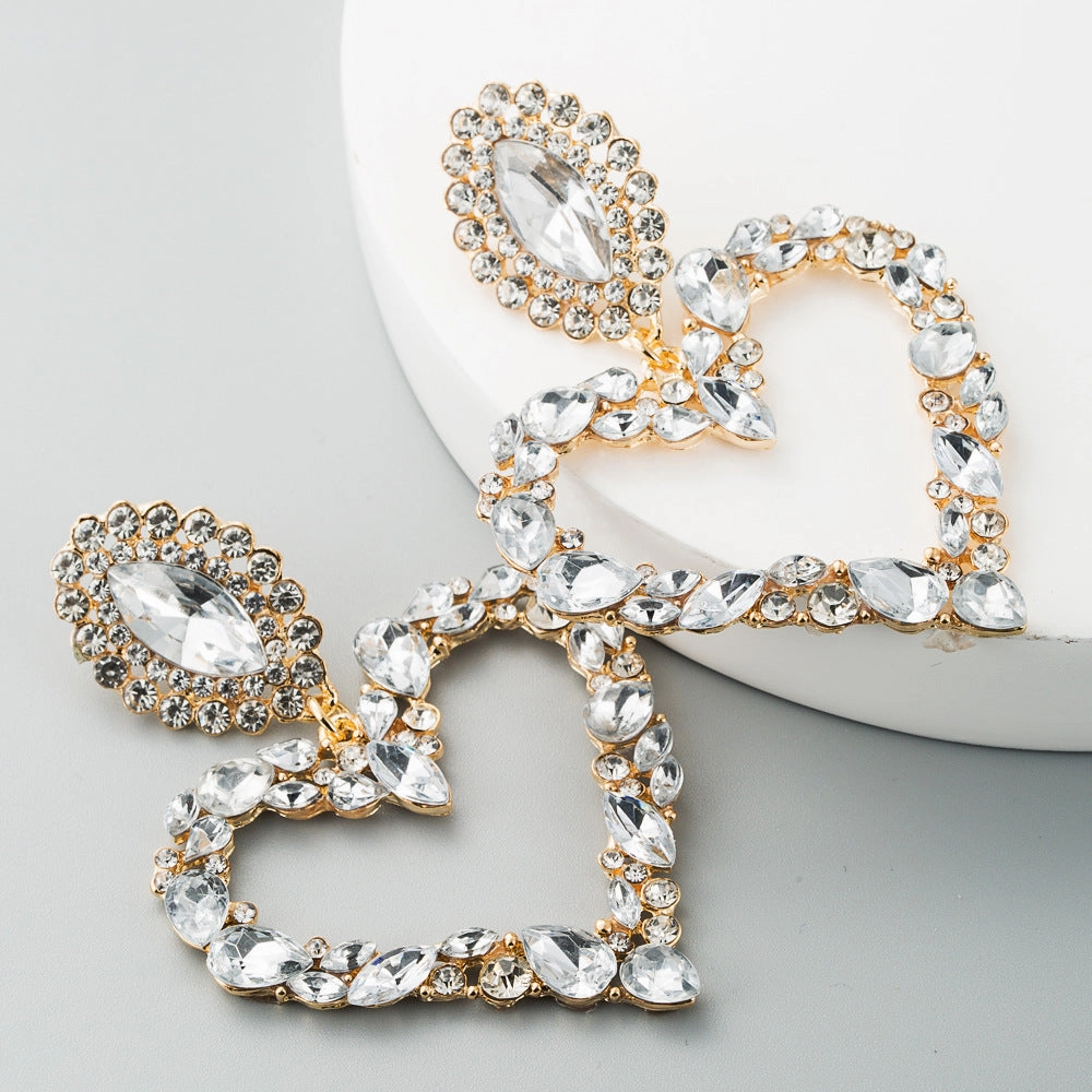 Wholesale Heart-shaped Alloy Inlaid Diamond Earrings