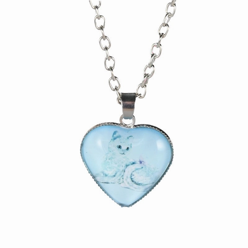 Wholesale Heart-shaped Crystal Cute Kitten Metal Necklaces