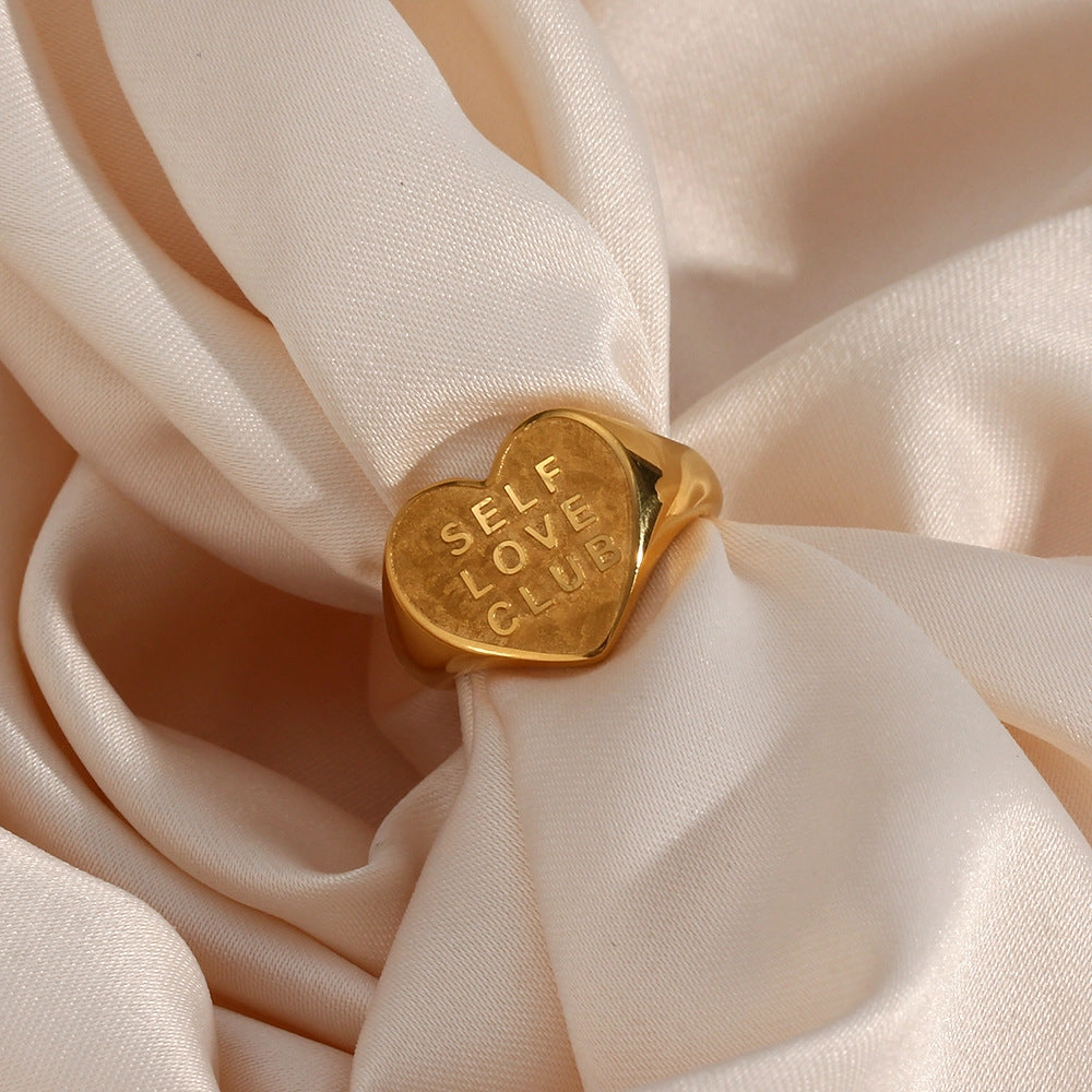 Wholesale Heart Shaped English SELFLOVECLUB Stainless Steel Ring