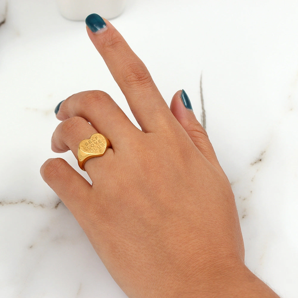 Wholesale Heart Shaped English SELFLOVECLUB Stainless Steel Ring