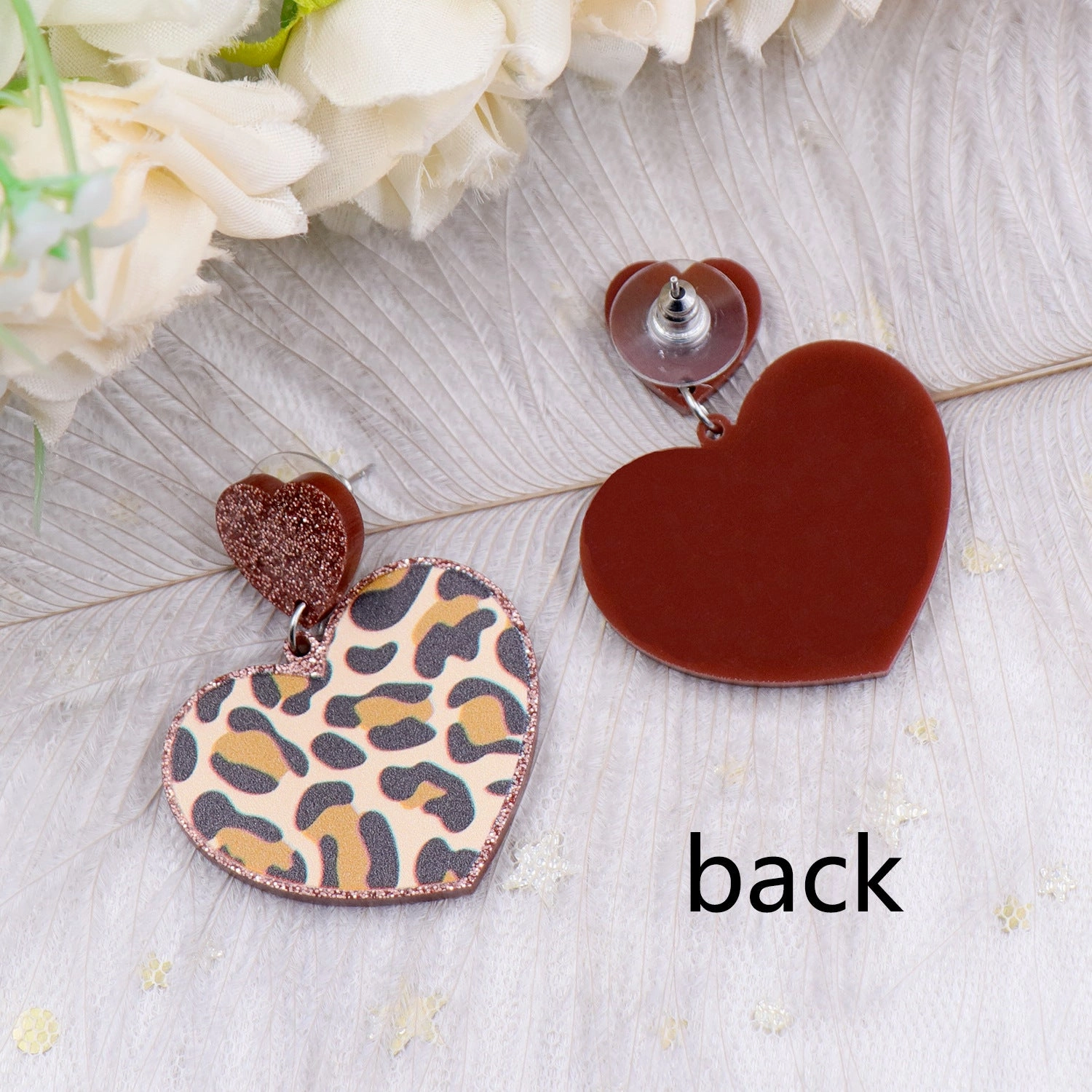Wholesale Heart shaped Leopard Pattern Earrings Vintage Bohemian Acrylic Earrings