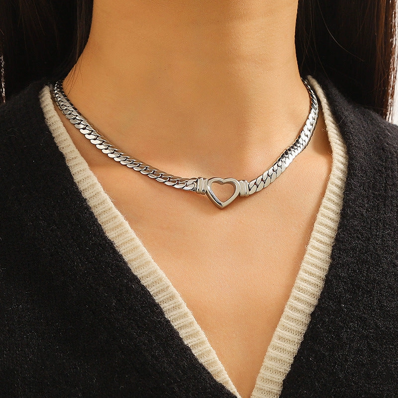 Wholesale Heart Shaped Titanium Steel Necklace Snake Bone Chain Clavicle Chain