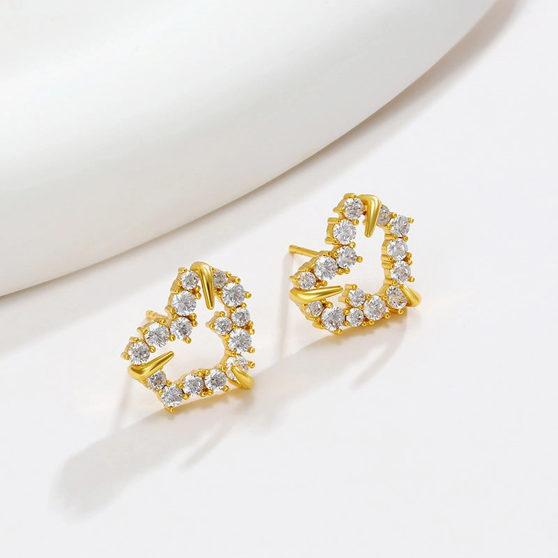 Wholesale Heart Shaped Zircon Copper Plated 24k Gold Earrings