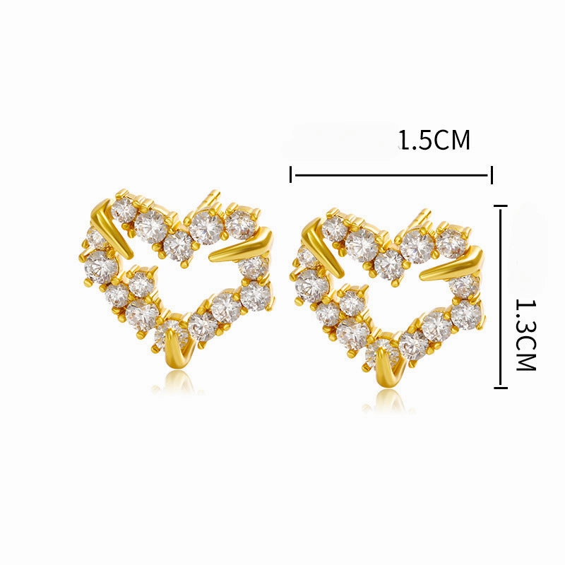 Wholesale Heart Shaped Zircon Copper Plated 24k Gold Earrings