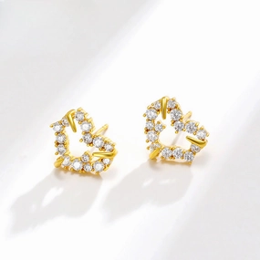Wholesale Heart Shaped Zircon Copper Plated 24k Gold Earrings
