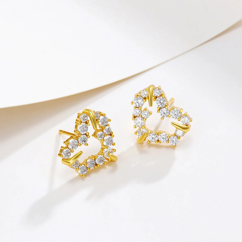 Wholesale Heart Shaped Zircon Copper Plated 24k Gold Earrings