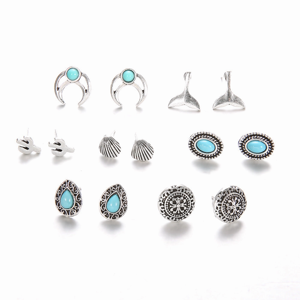 Wholesale Heart Shell Turquoise Whale Tail Cactus Earrings